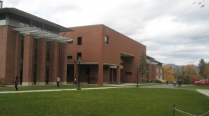Old Sawyer Library squished then built between recently built Hollander and Shapiro Halls