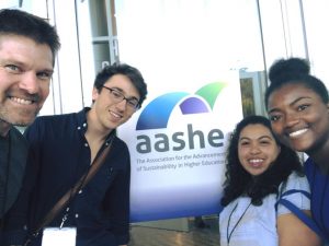 Photo (L-R): Mike Evans (Assistant Director), Marshall Borous ‘20, Claudia Reyes ‘18, Elayne Elliott (Sustainability Coordinator)