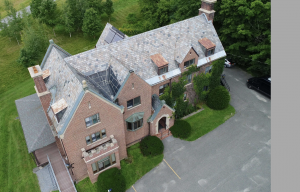 Aerial photograph of brick building