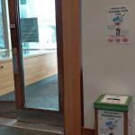 Mask recycling bin inside Paresky front doors