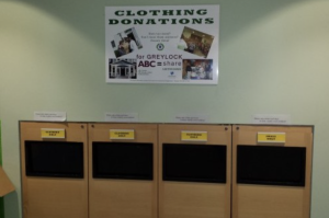 ABC Clothing donation drop boxes, which can be found in the back of the main floor of Paresky
