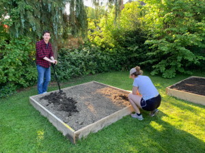 Students preparing a raised bed