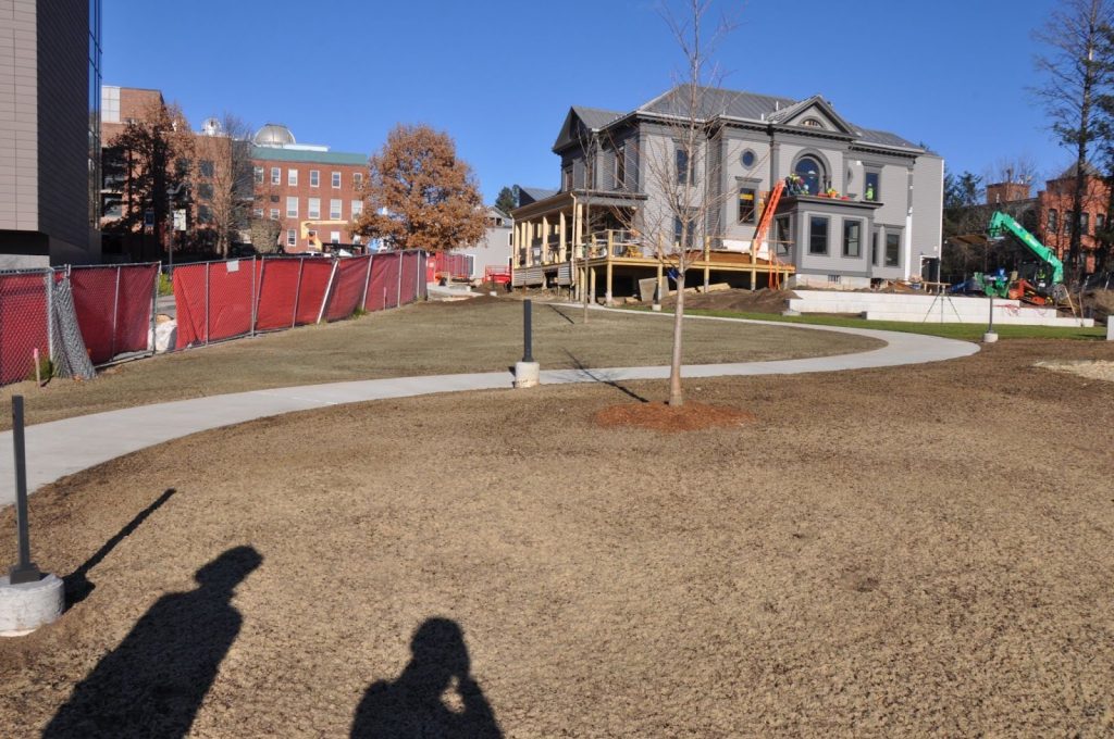 A view up the accessible pathway from Walden Street to Jenness House.
