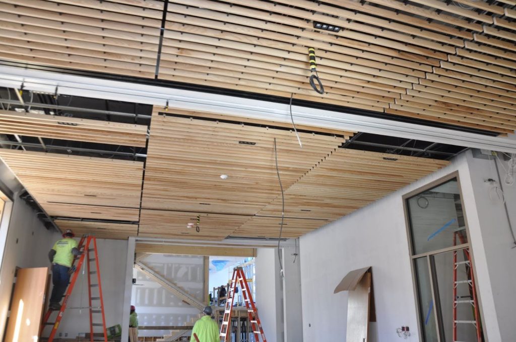This view from inside Rice House looking north towards the central staircase gives a taste of the numerous building materials that needed to be vetted for this project.
